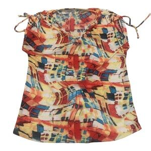 💜 Mandee Abstract Print Tie-Shoulder Blouse - Size M